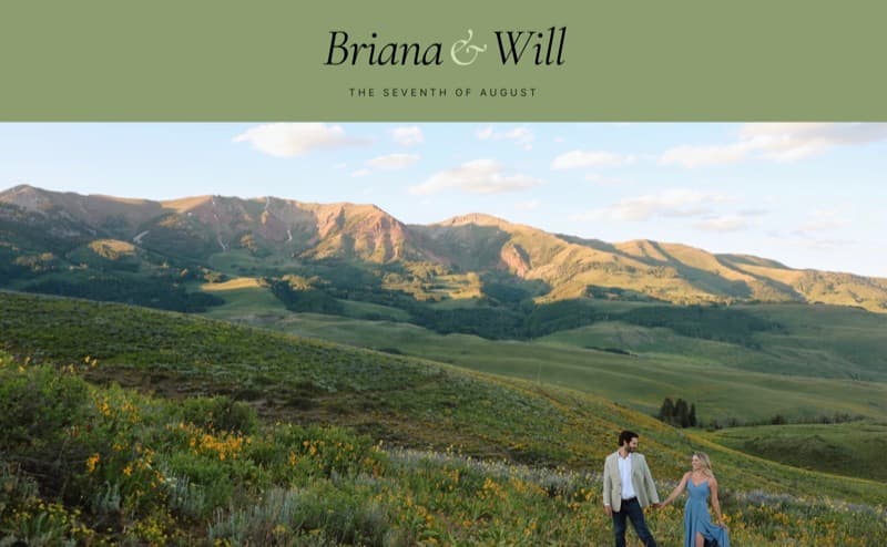 Wedding website template designed for a Jackson Hole destination wedding with mountain meadows