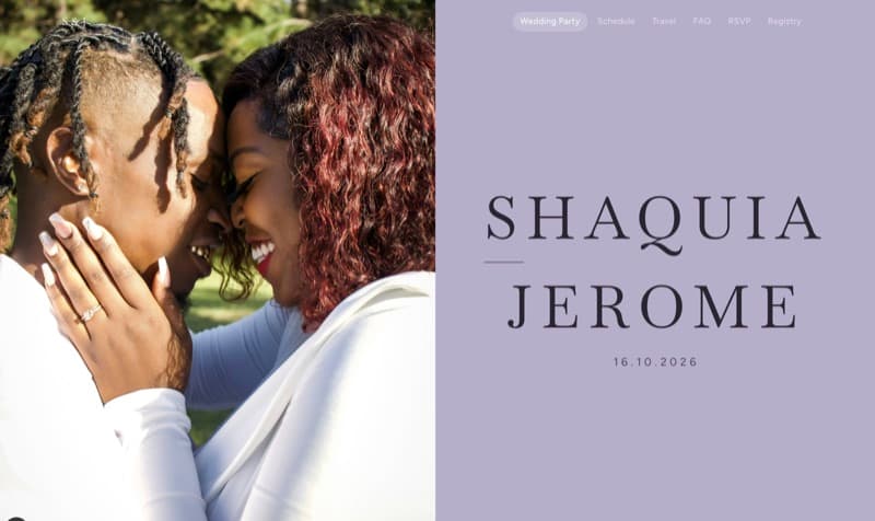 Wedding website template designed for an Atlanta destination wedding with lavender tones